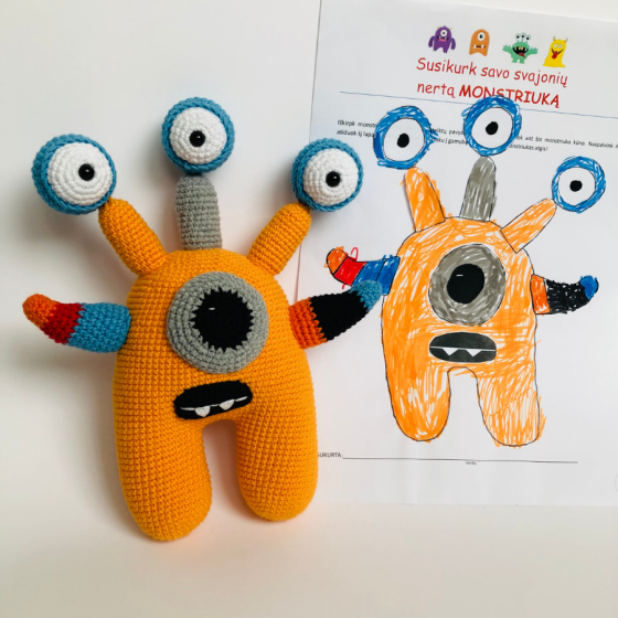 Svajonių monstriukas – rankų darbo žaislas pagal vaiko piešinį